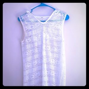 Hooded white mesh bathing suit coverup